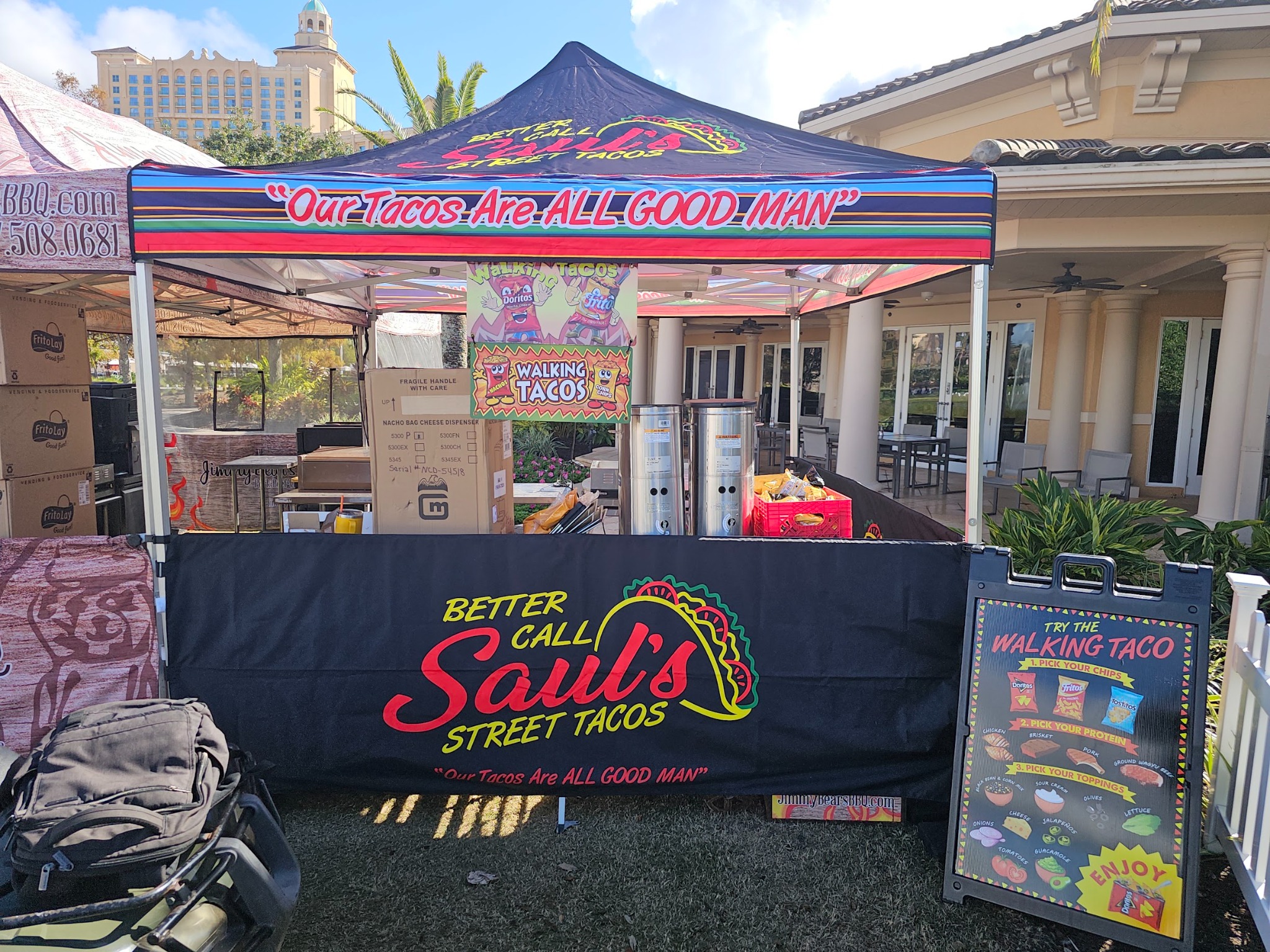Better Call Saul's branded taco tent at an outdoor event